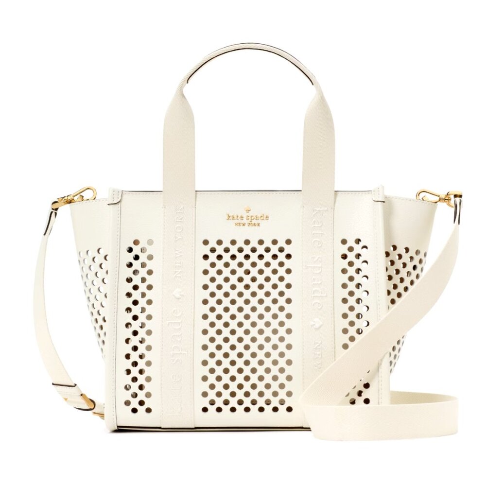 New Kate Spade Kip Perforated Leather Small Tote Meringue